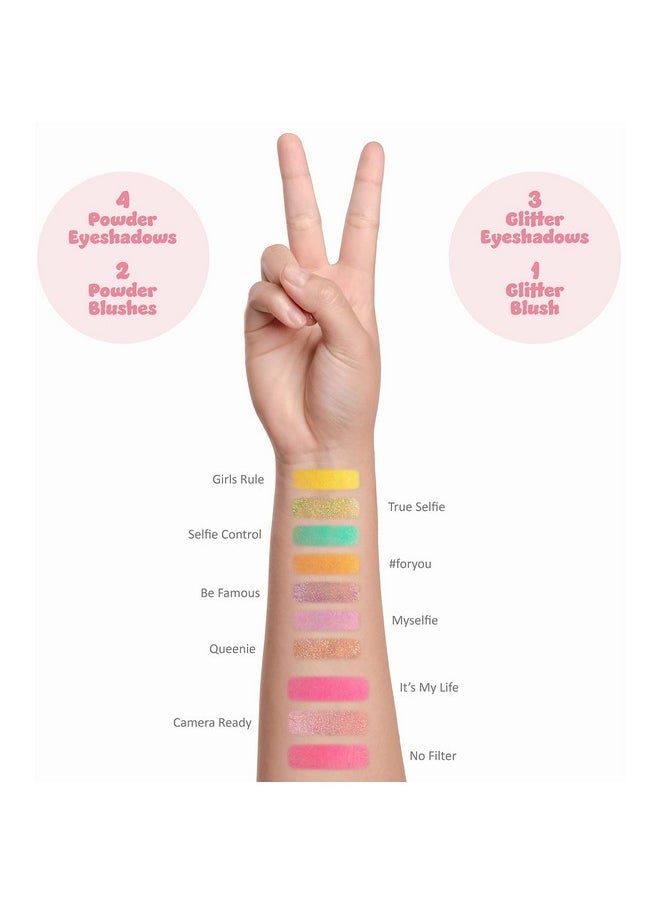Expressions Expressions Selfie Queen Glisten & Glitter Makeup Palette 10 Color Eyeshadow Palette & Blush Makeup Novelty Beauty Set, Fold Out Compact with Mirror, Cute Makeup Kit Gifts - Washable, Non-Toxic  - Image 3