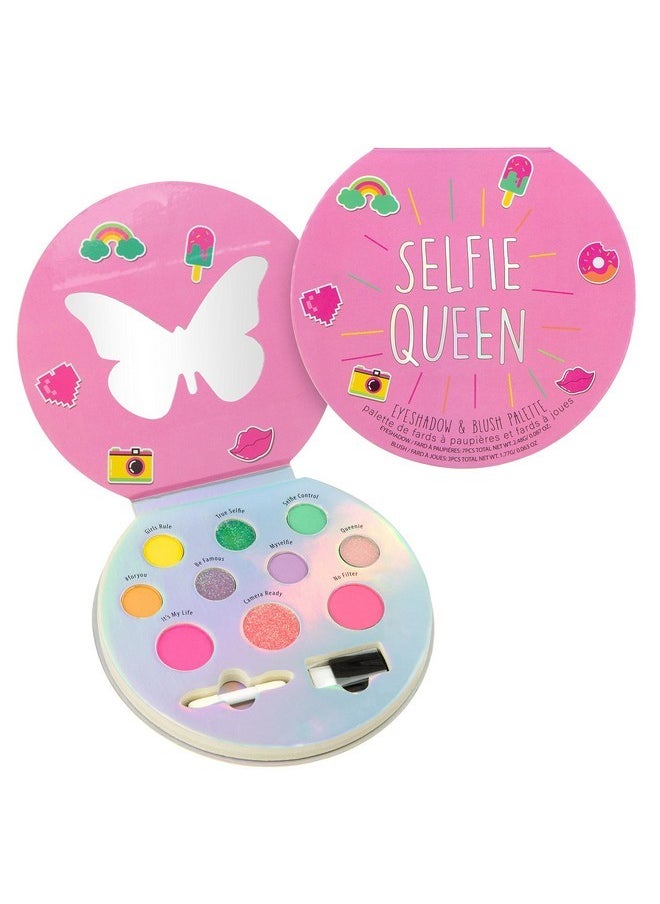 Expressions Expressions Selfie Queen Glisten & Glitter Makeup Palette 10 Color Eyeshadow Palette & Blush Makeup Novelty Beauty Set, Fold Out Compact with Mirror, Cute Makeup Kit Gifts - Washable, Non-Toxic  - Image 1