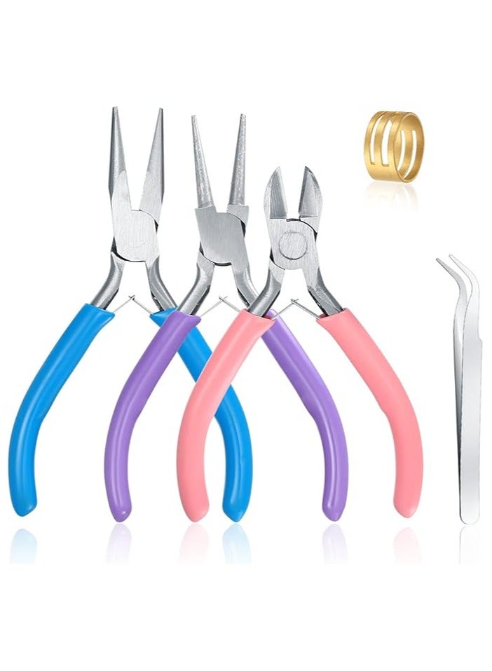 أدوات صنعة المجوهرات، مجموعة من 3 قطع تتضمن كماشات لصنع المجوهرات، كماشة أنف إبرة، كماشة أنف دائري، وقاطع أسلاك، مثالية لإصلاح المجوهرات، والحرف اليدوية، وإمدادات صنع المجوهرات. - Image 1