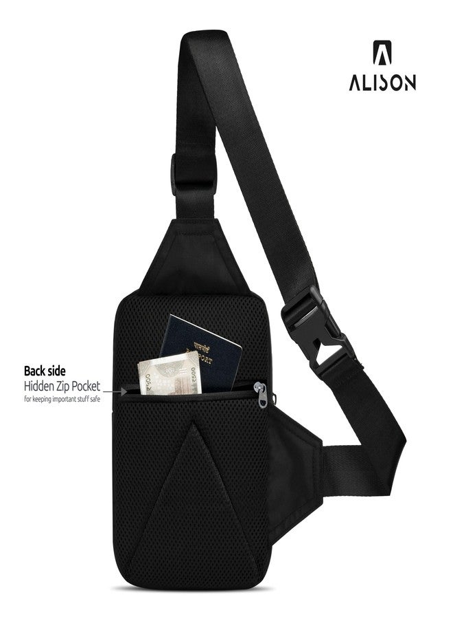 Alison Sling Bag-Chest Bag for Men & Women - Small Passport Stylish Cross Body Travel Office Messenger One Side Shoulder Hand Bag comes with Padded & Water-resistant (Black) (Blue) - Image 3