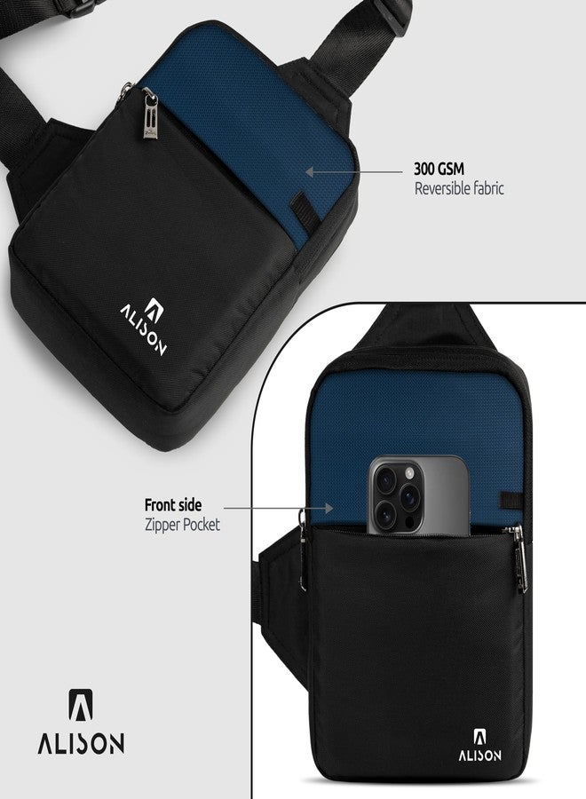 Alison Sling Bag-Chest Bag for Men & Women - Small Passport Stylish Cross Body Travel Office Messenger One Side Shoulder Hand Bag comes with Padded & Water-resistant (Black) (Blue) - Image 2