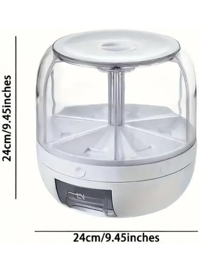 ج ت س آ ل حاوية تخزين حبوب دوارة، موزع أرز، حاوية أرز بستة أقسام، موزع طعام دوار 360 درجة، موزع حبوب دائري بضغطة زر واحدة، مناسب للمطبخ، للحبوب والبقوليات والأرز. - Image 4