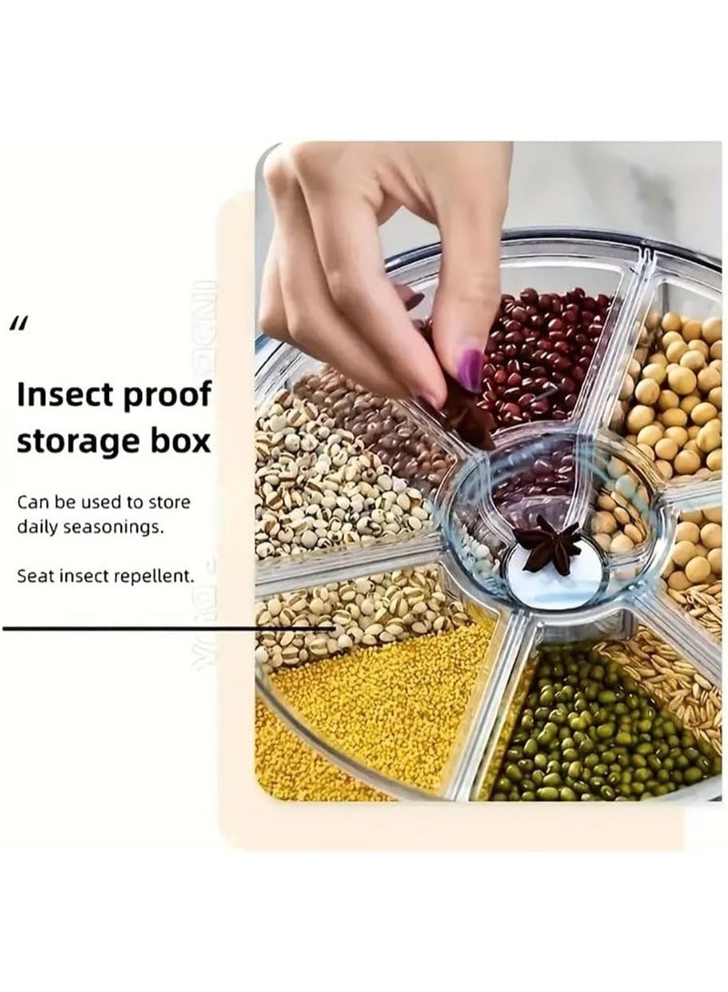 ج ت س آ ل حاوية تخزين حبوب دوارة، موزع أرز، حاوية أرز بستة أقسام، موزع طعام دوار 360 درجة، موزع حبوب دائري بضغطة زر واحدة، مناسب للمطبخ، للحبوب والبقوليات والأرز. - Image 2