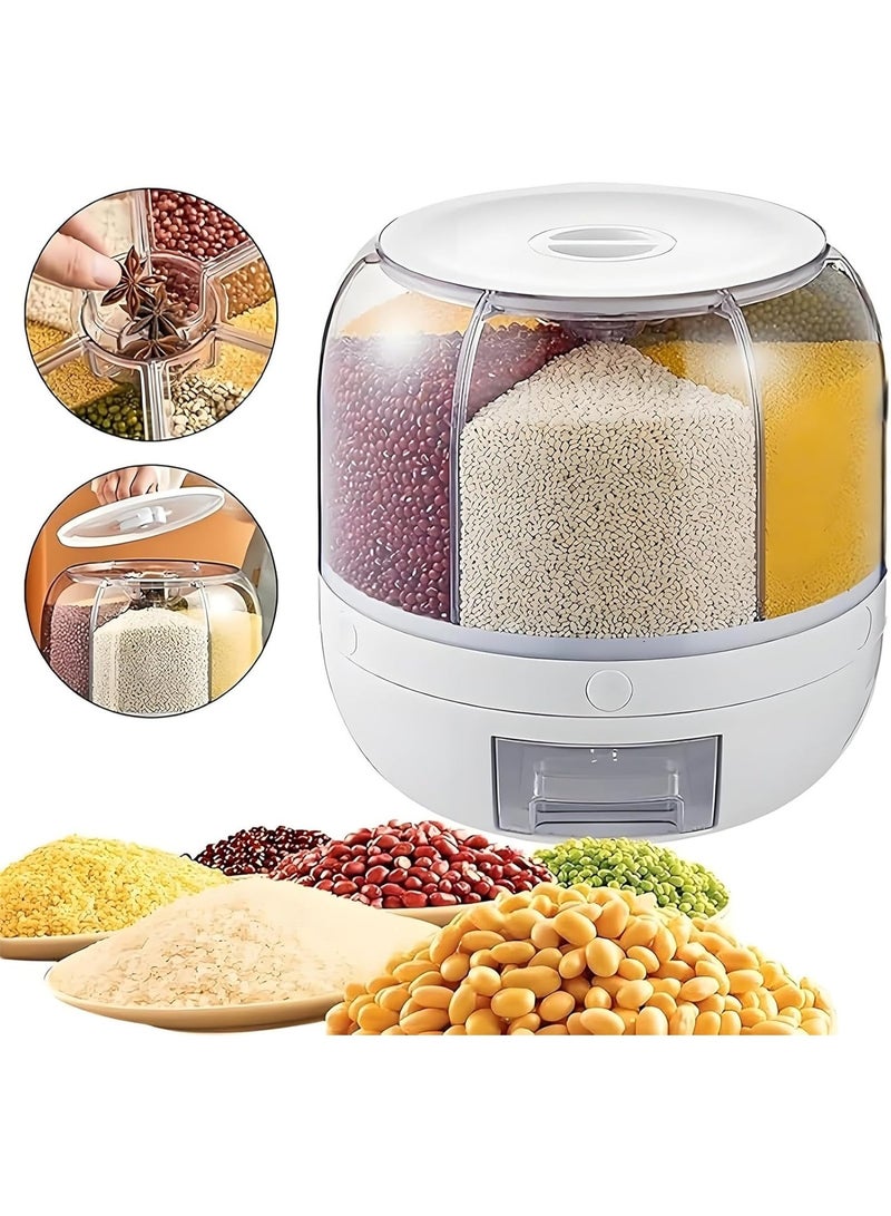 ج ت س آ ل حاوية تخزين حبوب دوارة، موزع أرز، حاوية أرز بستة أقسام، موزع طعام دوار 360 درجة، موزع حبوب دائري بضغطة زر واحدة، مناسب للمطبخ، للحبوب والبقوليات والأرز. - Image 1