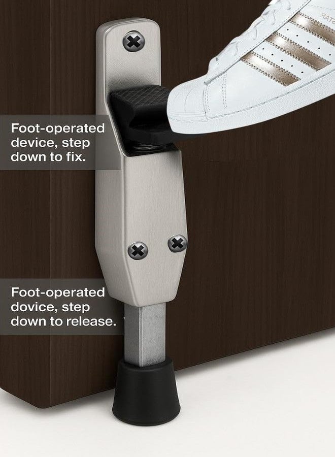 Onepro Kickdown Door Stopper Heavy-Duty Adjustable Stopper with Foot Pedal Anti-Slip Rubber Base for Secure Door Holding Spring Loaded Step On/Off (Silver Finish, Pack of 2) - Image 2
