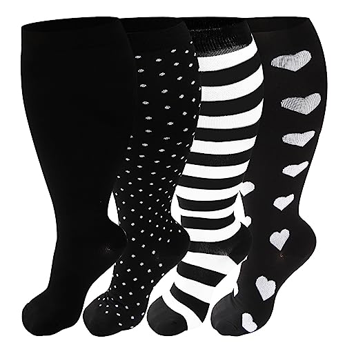 VOMFIT 4 Pairs Plus Size Compression Socks for Women Men Extra Wide Calf 2030 mmhg Knee High Compression Stockings for Circulation Swelling Support - Image 2