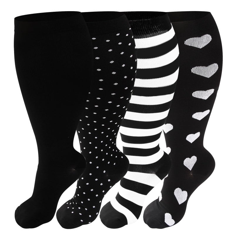 VOMFIT 4 Pairs Plus Size Compression Socks for Women Men Extra Wide Calf 2030 mmhg Knee High Compression Stockings for Circulation Swelling Support - Image 3