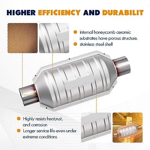 ASOPARTS 2.25" Universal Catalytic Converter, 2.25" Inlet/Outle Cat Converter with Heat Shield and O2 Port - Image 4