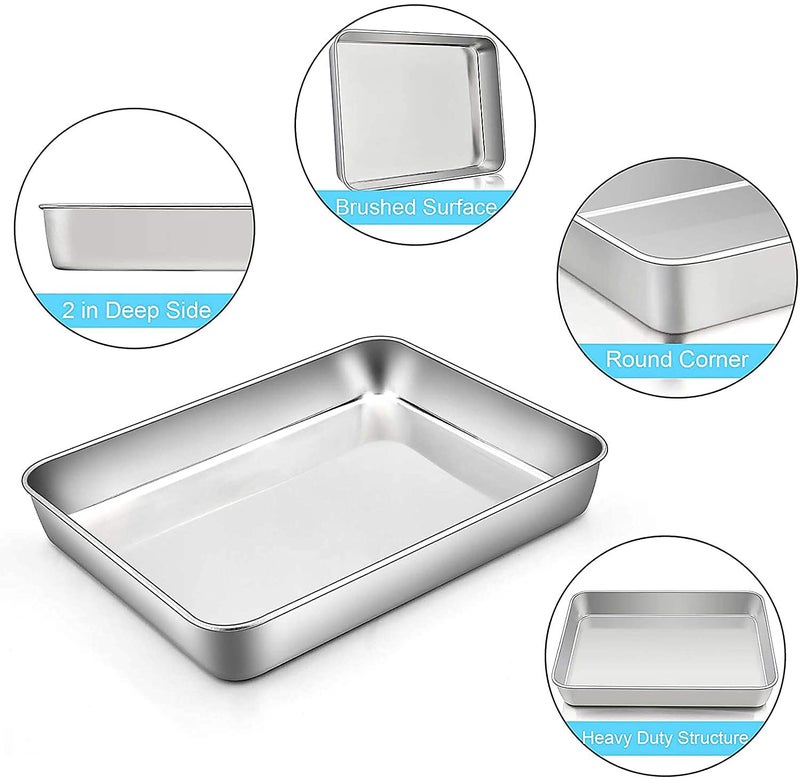 meleg otthon Sheet Pan,Cookie Sheet,Heavy Duty Stainless Steel Baking Toaster Oven Jelly Roll Deep Edge,Superior Mirror Finish, Dishwasher Safe (7.9 * 9.85 * 2 inches) - Image 3