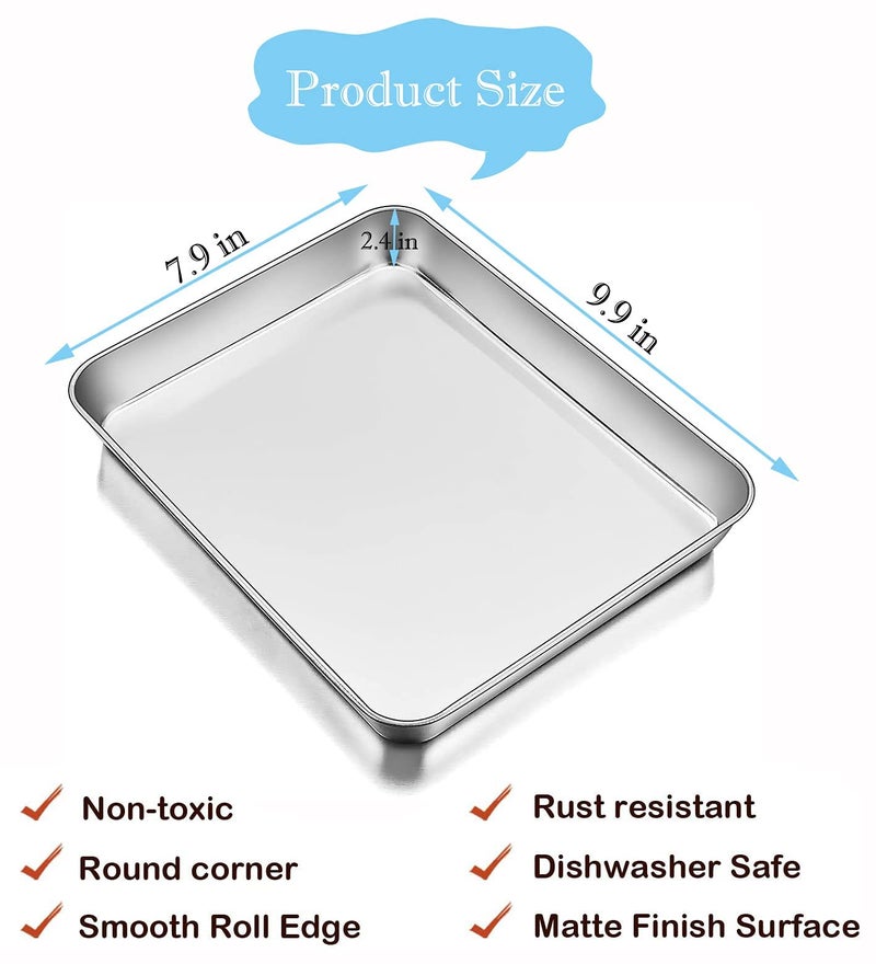 meleg otthon Sheet Pan,Cookie Sheet,Heavy Duty Stainless Steel Baking Toaster Oven Jelly Roll Deep Edge,Superior Mirror Finish, Dishwasher Safe (7.9 * 9.85 * 2 inches) - Image 2