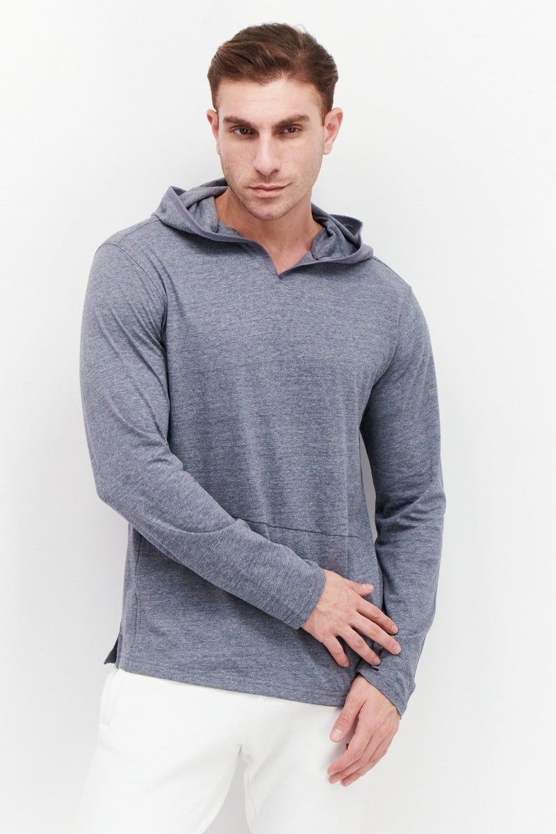 Kenneth Cole سويت شيرت رجالي بقلنسوة بأكمام طويلة سادة، رمادي - Image 1