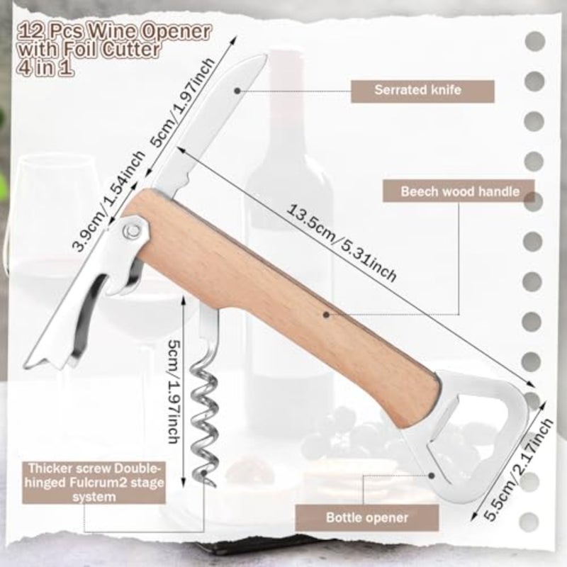 12 Pcs Wood Wine Bottle Opener Bachelor Groomsmen Gift 4 in 1 Corkscrew Wine Opener with Foil Cutter Blank DIY Engraving Gift for Wedding Proposal Party Favors Khaki - Image 2