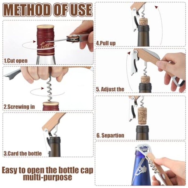12 Pcs Wood Wine Bottle Opener Bachelor Groomsmen Gift 4 in 1 Corkscrew Wine Opener with Foil Cutter Blank DIY Engraving Gift for Wedding Proposal Party Favors Khaki - Image 3