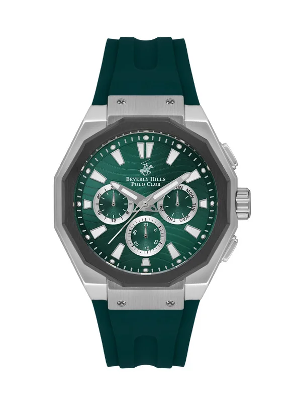 BEVERLY HILLS POLO CLUB Beverly Hills Polo Club BP3557X.375 Men's Multi Function Display Watch & Silicone Strap Green