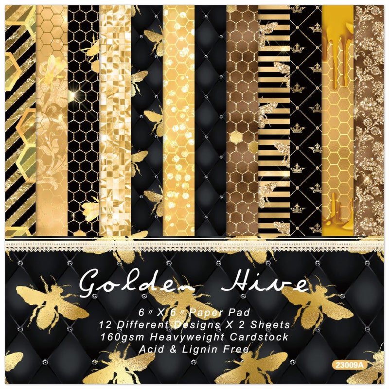 WLXTREE Scrapbook Paper Pad 6x6 Single-Sided Bee Pattern Decopodge Cardstock Paper for Scrapbooking DIY Decorative Background Cardmaking, Junk Journal Craft Supplies - Image 1