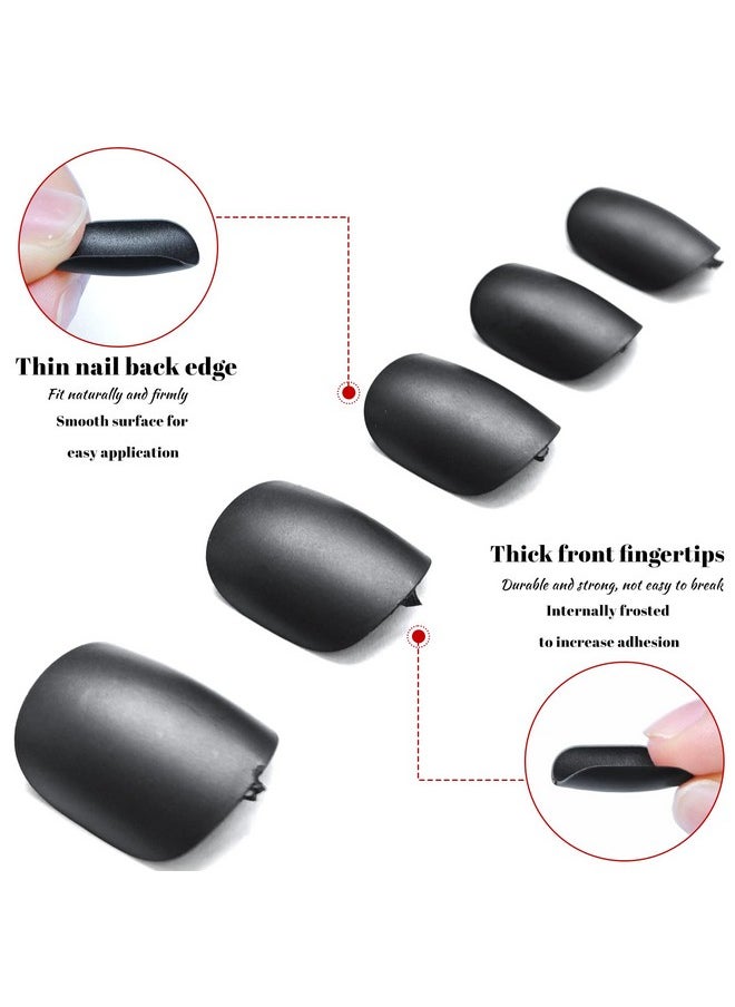 LuckForever - 42Pc Squoval Press On Nails Short Fake Nails With Adhesive Tabs, Short Press On Nails Round Square Glue On Nails Black Acrylic Nails Press Ons False Nails Xs Short Artificial Stick Nails - Image 1