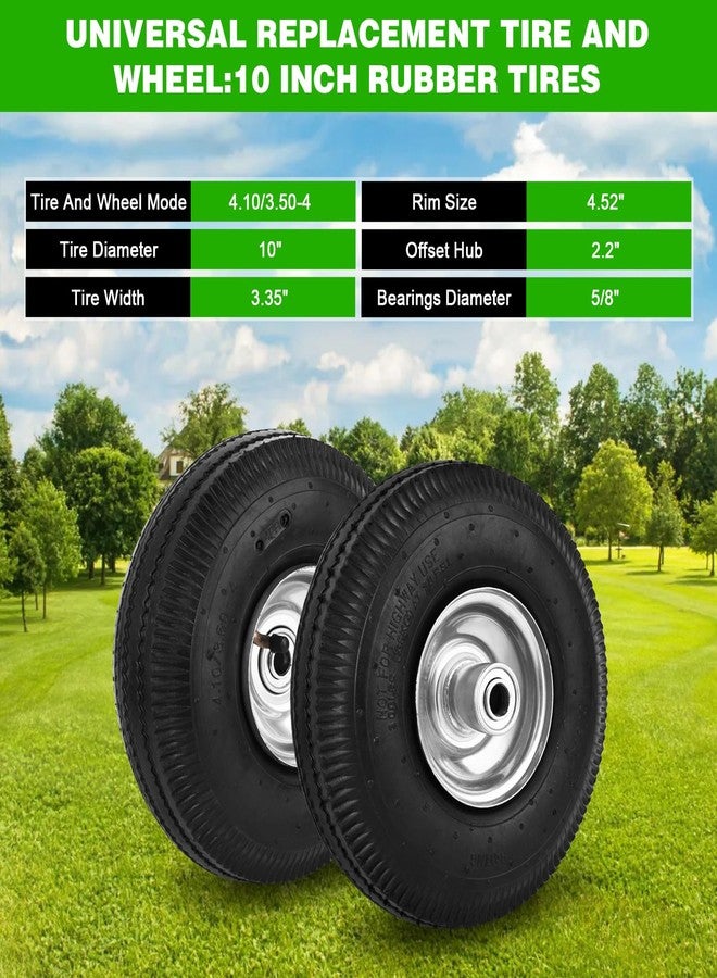 RRQ 10 Inch Pneumatic Wheel 4.10/3.50-4 Tire, 10" Pneumatic Wheels with 5/8" Bearings,2.2" Offset Hub for Garden Cart, Hand Truck, Lawn Cart, Mower (2 Pack) - Image 3