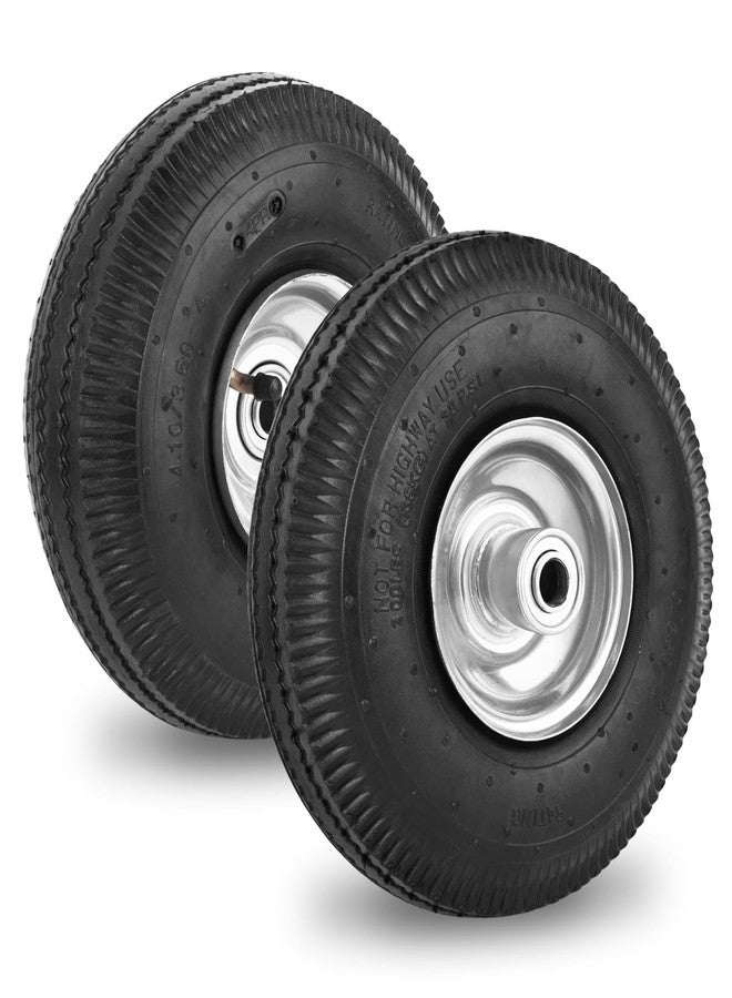 RRQ 10 Inch Pneumatic Wheel 4.10/3.50-4 Tire, 10" Pneumatic Wheels with 5/8" Bearings,2.2" Offset Hub for Garden Cart, Hand Truck, Lawn Cart, Mower (2 Pack) - Image 1