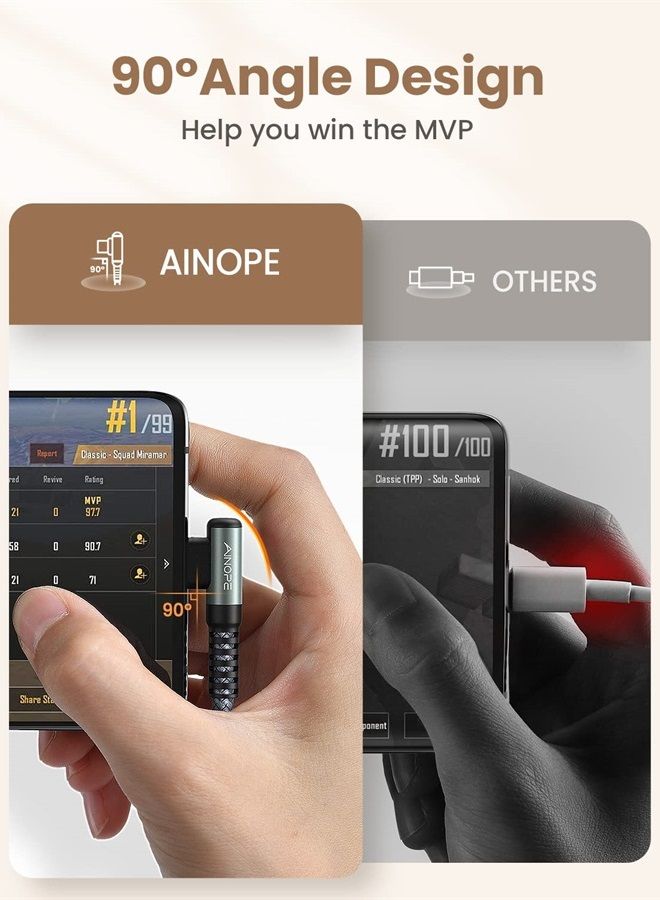 USB C Cable 4-Pack [10/6.6/3.3/3.3ft] 3.2A Type C Charger Fast Charging Right Angle, USB C Charger Nylon Braided Compatible with Galaxy S10 S9 S8 Plus S21, Note 10 9 8, LG, Type C Cable