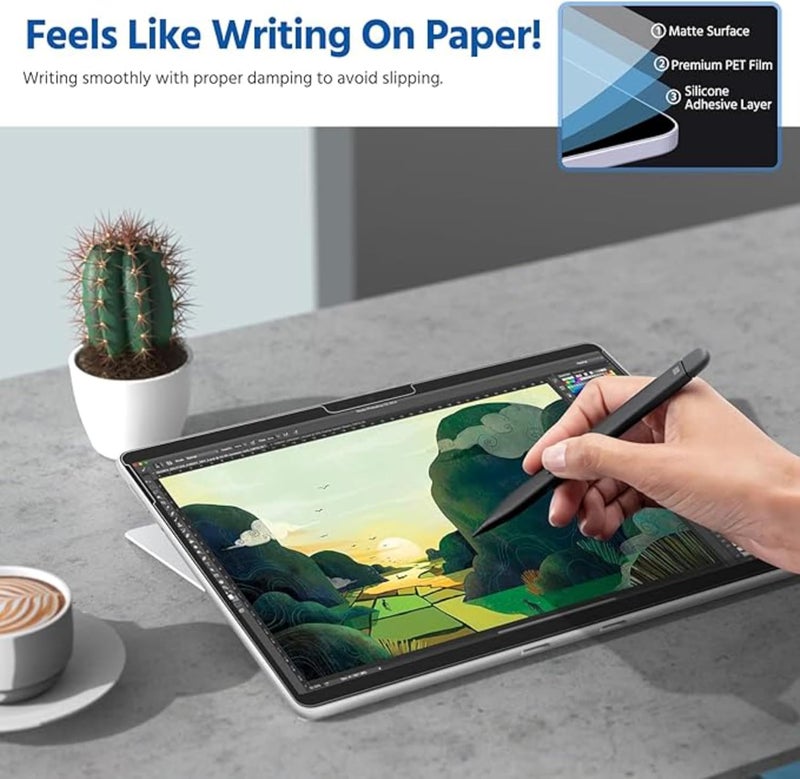 NESLIN حماية شاشة من نوع Paperlike من (عبوة من قطعتين) لجهاز Microsoft Surface Pro 11 2024 / Surface Pro 9 / Surface Pro 8 / Surface Pro X مقاس 13 بوصة، فيلم PET غير لامع مضاد للوهج، مقاوم للخدش، متوافق مع قلم Surface - Image 4