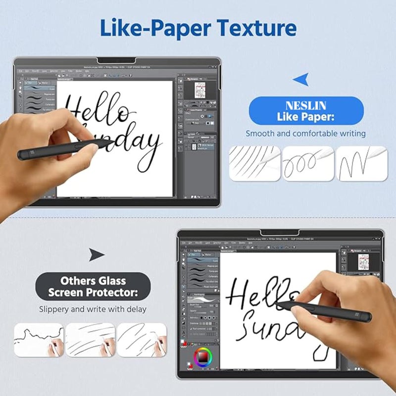 NESLIN حماية شاشة من نوع Paperlike من (عبوة من قطعتين) لجهاز Microsoft Surface Pro 11 2024 / Surface Pro 9 / Surface Pro 8 / Surface Pro X مقاس 13 بوصة، فيلم PET غير لامع مضاد للوهج، مقاوم للخدش، متوافق مع قلم Surface - Image 3