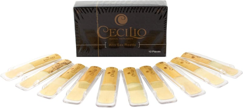 Cecilio Alto Saxophone Reeds 2.5 – 10 Pack with Individual Plastic Cases – Perfect for Novice and Experienced Saxophonists - Image 1