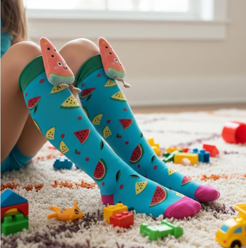 Glitters Funky 3D High Socks for Kids & Teens - Colorful Novelty Knee-High Socks with Plush Watermelon Design - Image 2
