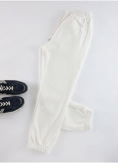 Ecru Oversize/Wide Cut Fabric Mix Sweatpants TMNAW25EA00012