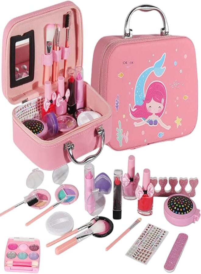 Party with Emma Party With Emma Kids Makeup Kit For Girl Real Washable Makeup Kit For Little Girls Over 8 Year Old Girls Makeup Set With Cute Princess Cosmetic Purse Girls Pretend Play Toy Toys (Mermaid Box) 
