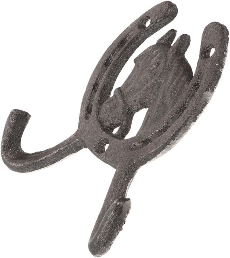 PATKAW Cast Iron Wall Mounted Coat Hook Horseshoe Double Prong Rustic Household Sundries Hanger for Kitchen Bathroom Entryway - Image 1