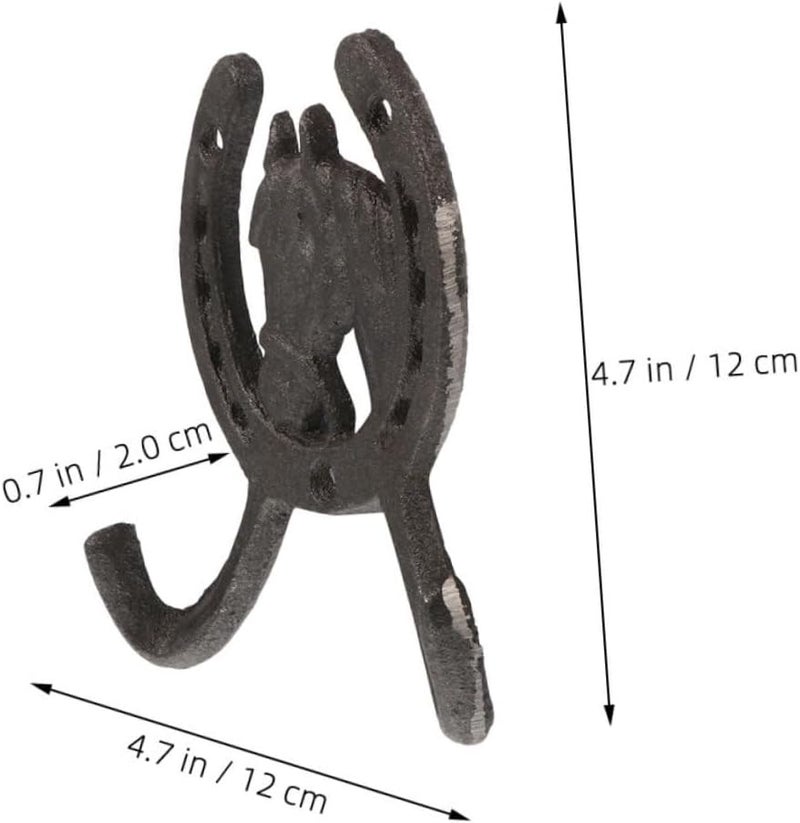 PATKAW Cast Iron Wall Mounted Coat Hook Horseshoe Double Prong Rustic Household Sundries Hanger for Kitchen Bathroom Entryway - Image 2