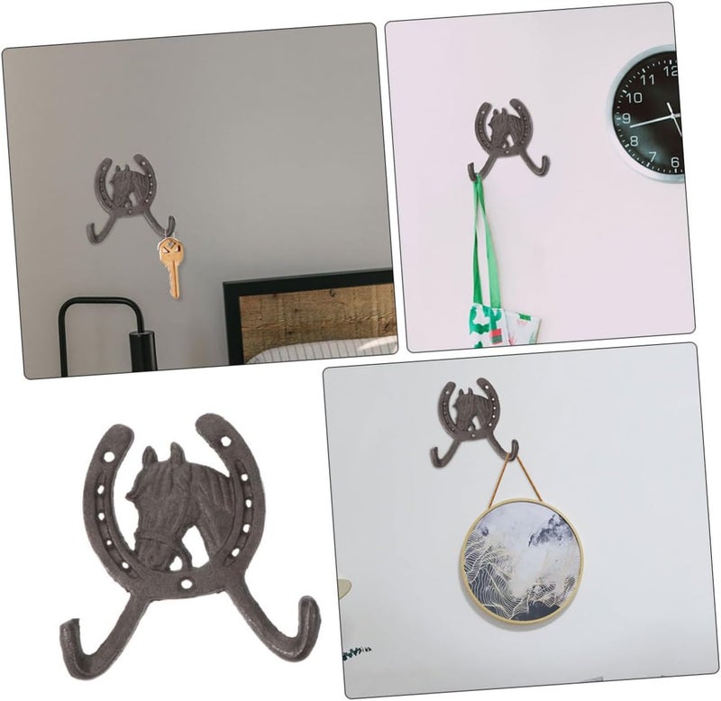 PATKAW Cast Iron Wall Mounted Coat Hook Horseshoe Double Prong Rustic Household Sundries Hanger for Kitchen Bathroom Entryway - Image 3