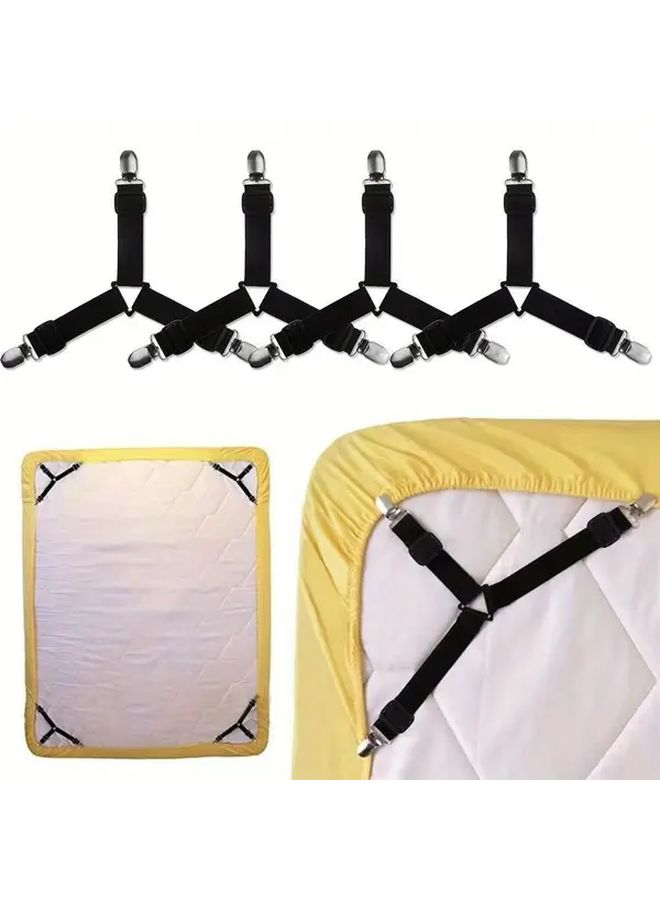 4 Pcs Adjustable Triangle Bed Sheet Fasteners Elastic Nylon Clips Secure Fit Anti Slip Holders For Beds Sofas Tablecloths Black Durable Woven Design For Mattresses Cushions Invisible Fixing Tools - Image 5