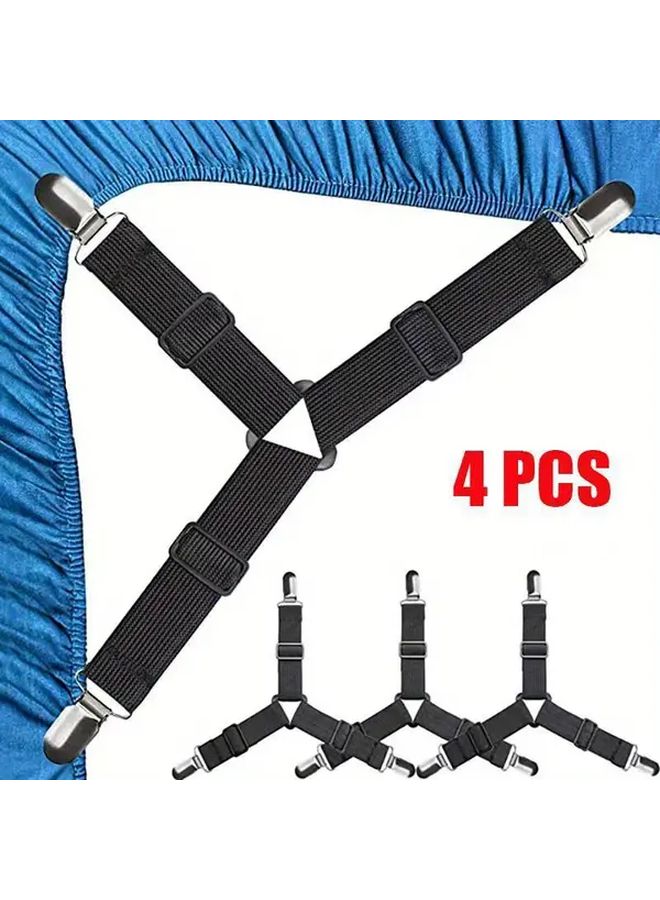 4 Pcs Adjustable Triangle Bed Sheet Fasteners Elastic Nylon Clips Secure Fit Anti Slip Holders For Beds Sofas Tablecloths Black Durable Woven Design For Mattresses Cushions Invisible Fixing Tools - Image 2