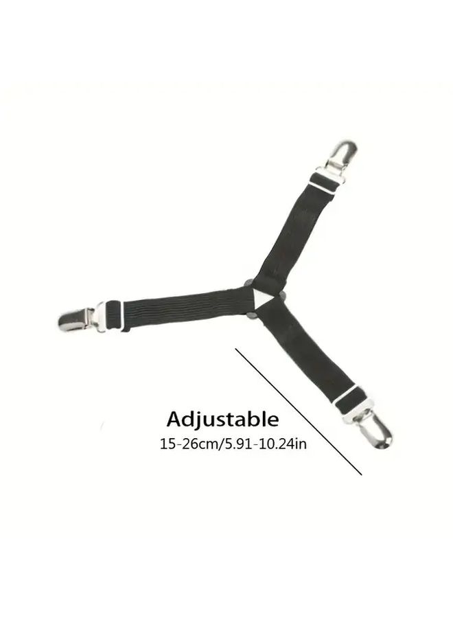 4 Pcs Adjustable Triangle Bed Sheet Fasteners Elastic Nylon Clips Secure Fit Anti Slip Holders For Beds Sofas Tablecloths Black Durable Woven Design For Mattresses Cushions Invisible Fixing Tools - Image 3