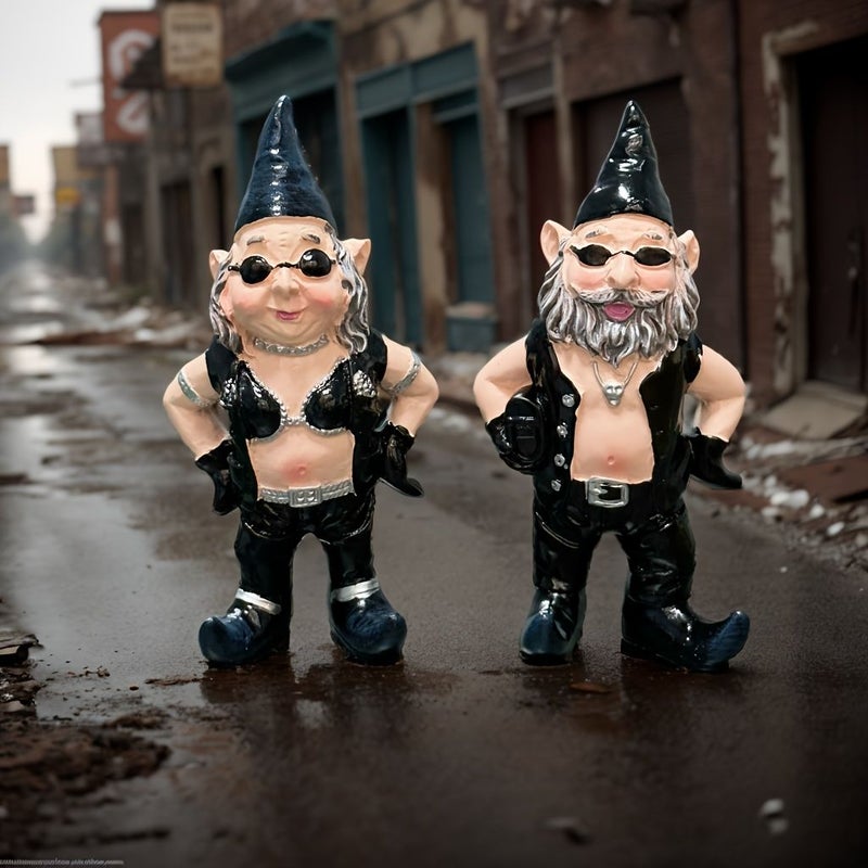 1pc Gangster Couple Figurine Featuring A Gray Bearded Man In A Leather Jacket Stylish American Street Style Resin Tabletop Display For Home Decor Living Room Cabinet Garden - Image 2