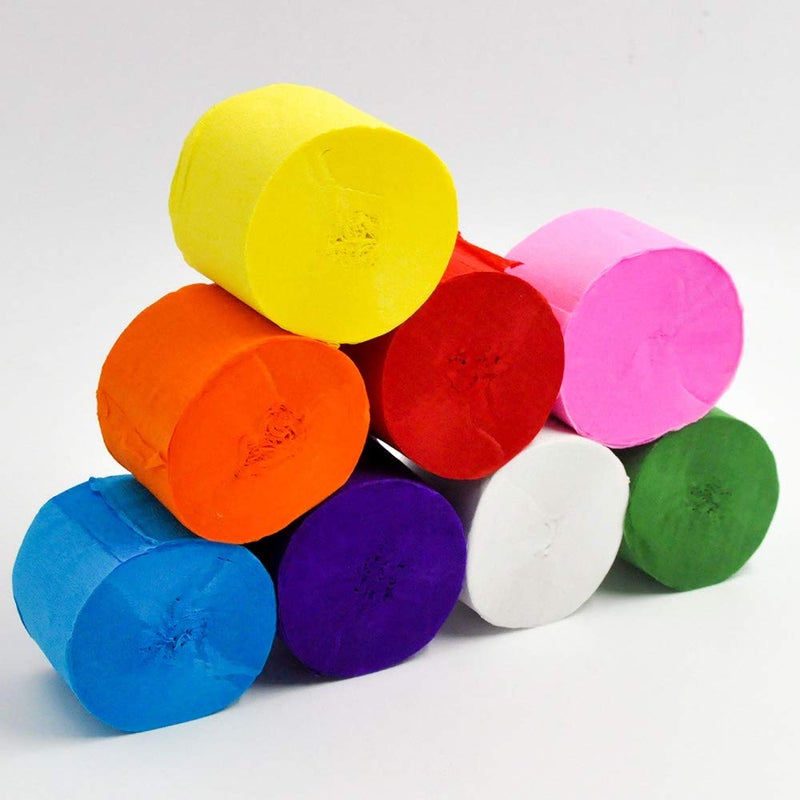8 Rolls Crepe Paper Streamers in 8 Colors Wedding Birthday Baby Shower Graduation Colorful Candyland Party Decoration Backdrop Rainbow DIY Supplies Colored Living Room Bedroom Decor Art Crafts