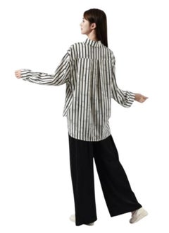 Generic Stylish Stripe and Letter Print Long Sleeve Shirt - Classic Casual Button Front Turn Down Collar Design with Linen Pants Fit to Large-XL T-164  - Image 3