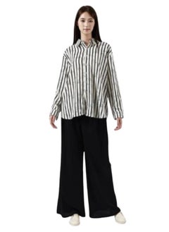 Generic Stylish Stripe and Letter Print Long Sleeve Shirt - Classic Casual Button Front Turn Down Collar Design with Linen Pants Fit to Large-XL T-164  - Image 1