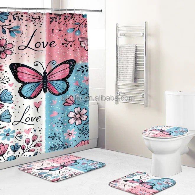 Y&D Logo Waterproof Shower Curtain Set for Bathroom butterfly Design Shower Curtain Set - Image 2