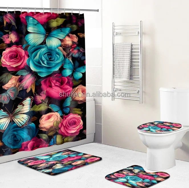 Y&D Logo Waterproof Shower Curtain Set for Bathroom butterfly Design Shower Curtain Set - Image 3
