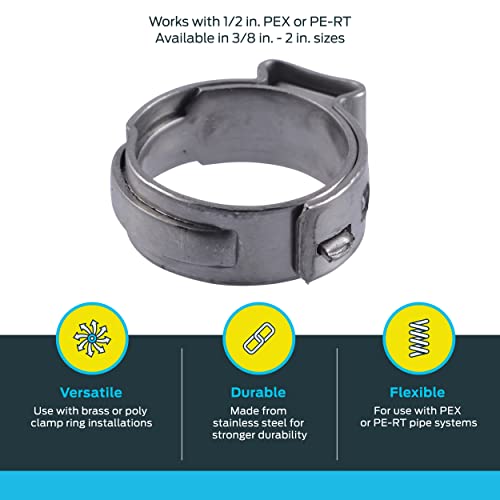 SharkBite 1/2 Inch Clamp Ring, Stainless Steel Plumbing Fitting, PEX Pipe, PE-RT, UC953A - Image 3