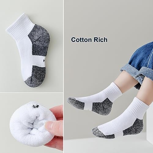 EPEIUS Kids Girls' Cushioned Socks Toddler Boys Thick Cotton Quarter Athletic Running Socks Ankle Sports 6 Pack 4-7 Years,White/Black - Image 5