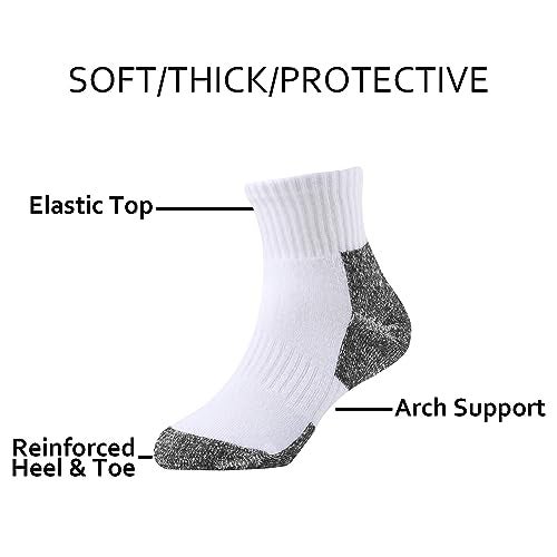 EPEIUS Kids Girls' Cushioned Socks Toddler Boys Thick Cotton Quarter Athletic Running Socks Ankle Sports 6 Pack 4-7 Years,White/Black - Image 4