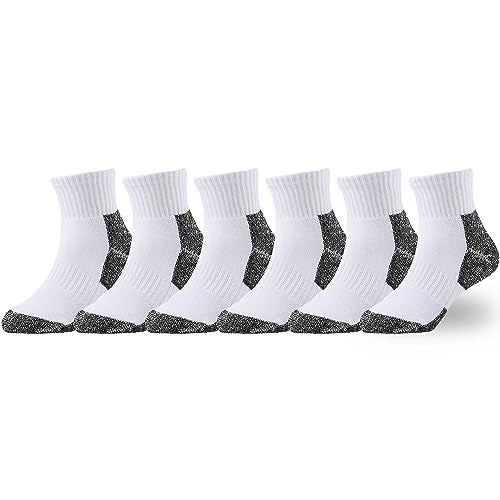 EPEIUS Kids Girls' Cushioned Socks Toddler Boys Thick Cotton Quarter Athletic Running Socks Ankle Sports 6 Pack 4-7 Years,White/Black - Image 1