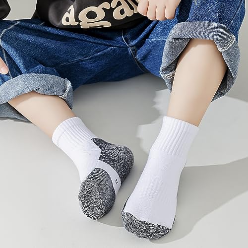 EPEIUS Kids Girls' Cushioned Socks Toddler Boys Thick Cotton Quarter Athletic Running Socks Ankle Sports 6 Pack 4-7 Years,White/Black - Image 2