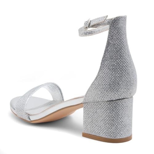 Herstyle Women’s Low Heels – Open Toe Chunky Block Heeled Sandals with Ankle Strap | Comfortable Dressy Short Heels for Prom, Wedding, Party & Office, SilverShimmer, Size 8.5, Sunday - Image 3