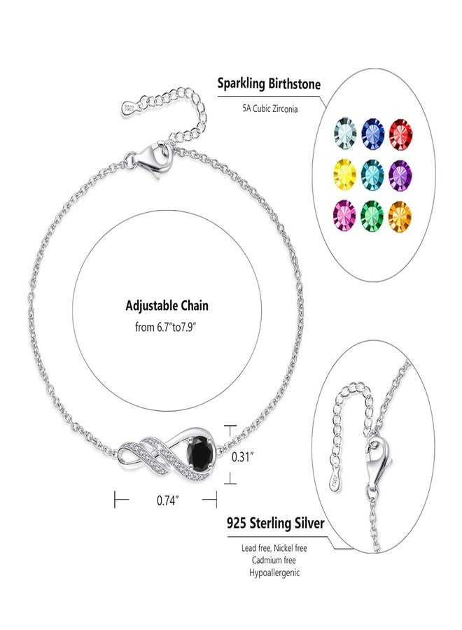 LOCIBLO April Birthstone Bracelets for Women 925 Sterling Silver Black Cubic Zirconia Bracelet Infinity Pendant Jewelry for Her, 6.7"+1.2" - Image 4