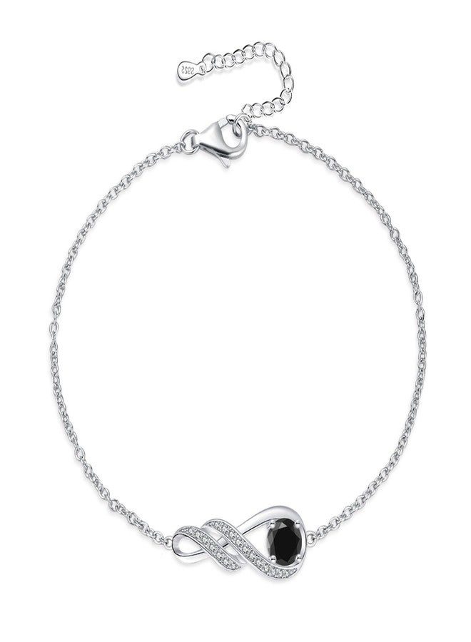 LOCIBLO April Birthstone Bracelets for Women 925 Sterling Silver Black Cubic Zirconia Bracelet Infinity Pendant Jewelry for Her, 6.7"+1.2" - Image 1