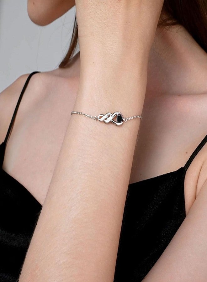LOCIBLO April Birthstone Bracelets for Women 925 Sterling Silver Black Cubic Zirconia Bracelet Infinity Pendant Jewelry for Her, 6.7"+1.2" - Image 2